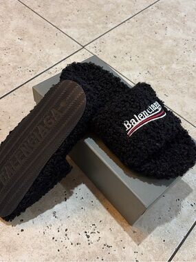 Balenciaga Black Furry Slides